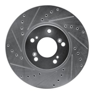 Acura RL Brake Rotor (1) - Front Left - R1 Concepts - Drilled & Slotted - Silver - `99-`04